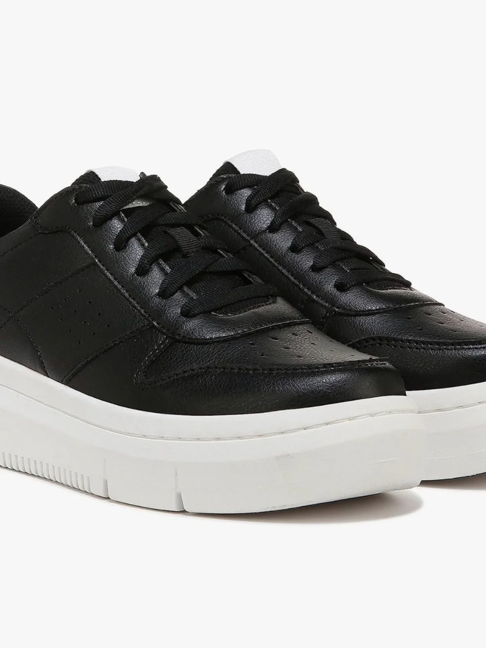 Dr. Scholl's Black Faux Leather Low-Top Sneakers with 2-inch White Platform